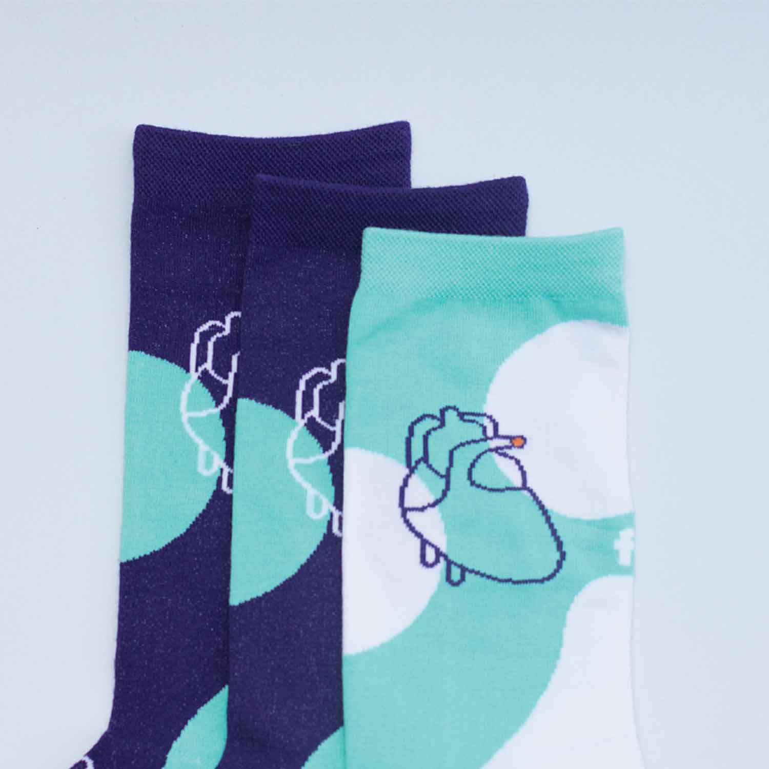 Three Legged Pair : 2+1 socks (Purple &amp; Mint Green)